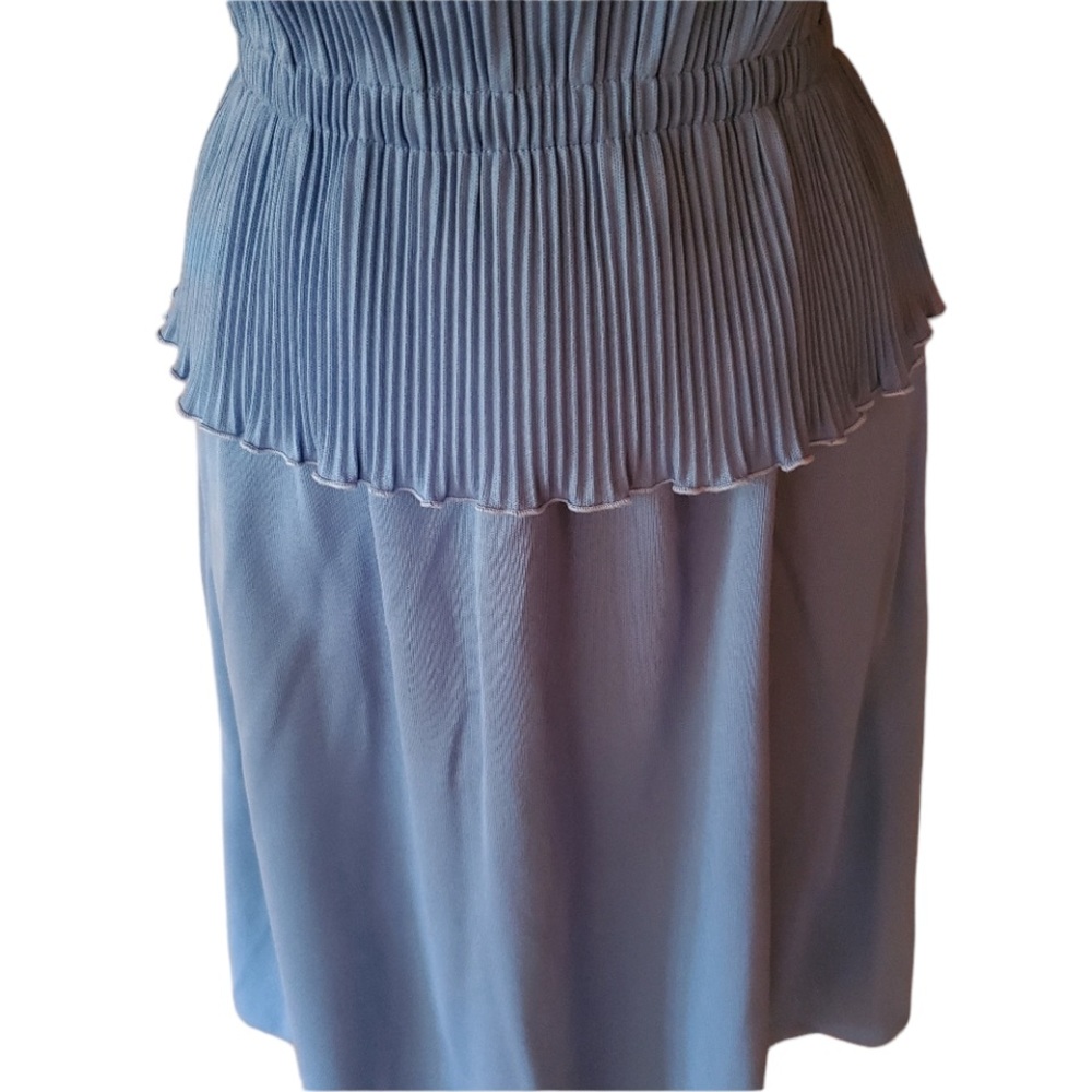1970s Unlabeled Blue, Polyester Peplum Dress - Picture 3 of 5